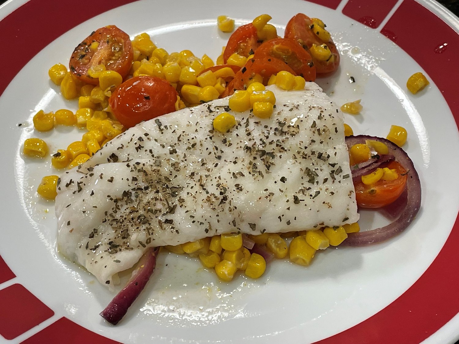 Cod with Corn and Tomatoes